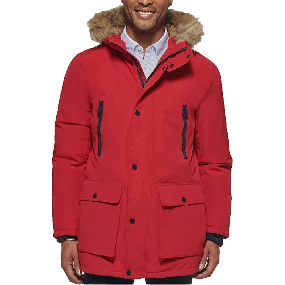 NEW $250 Club Room by Macys Parka Jacket! Red Hood Faux Fur Lining Heavy & Warm